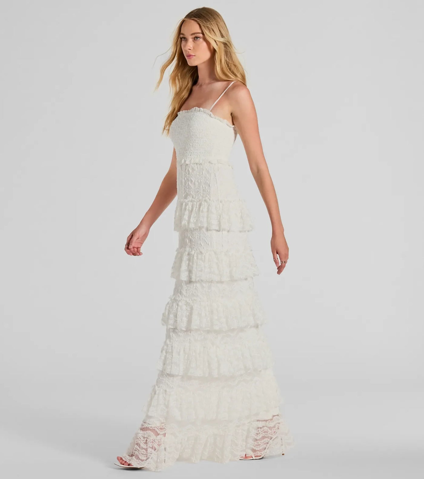 Follow Your Heart Sleeveless Ruffled Lace Maxi Dress