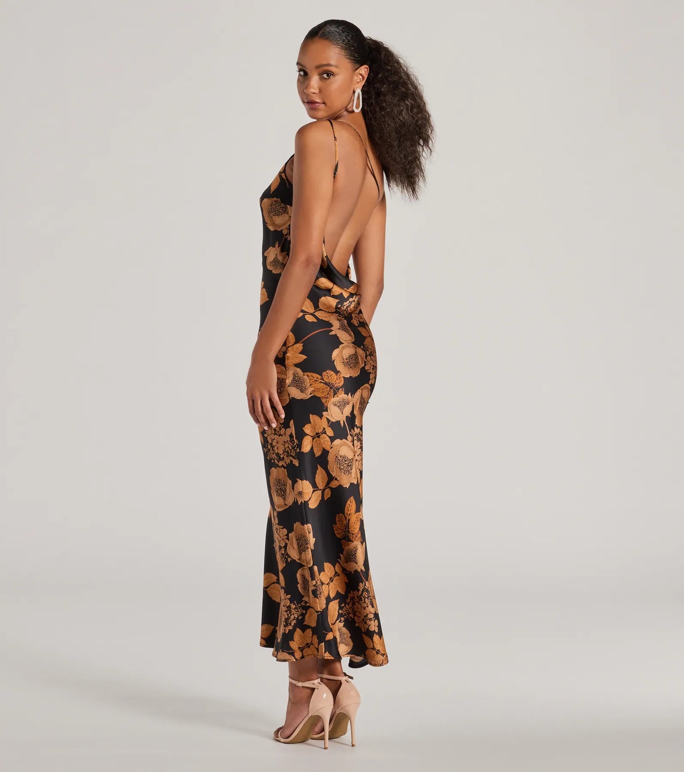 Sensational Sultry One-Shoulder Floral Satin Maxi Dress