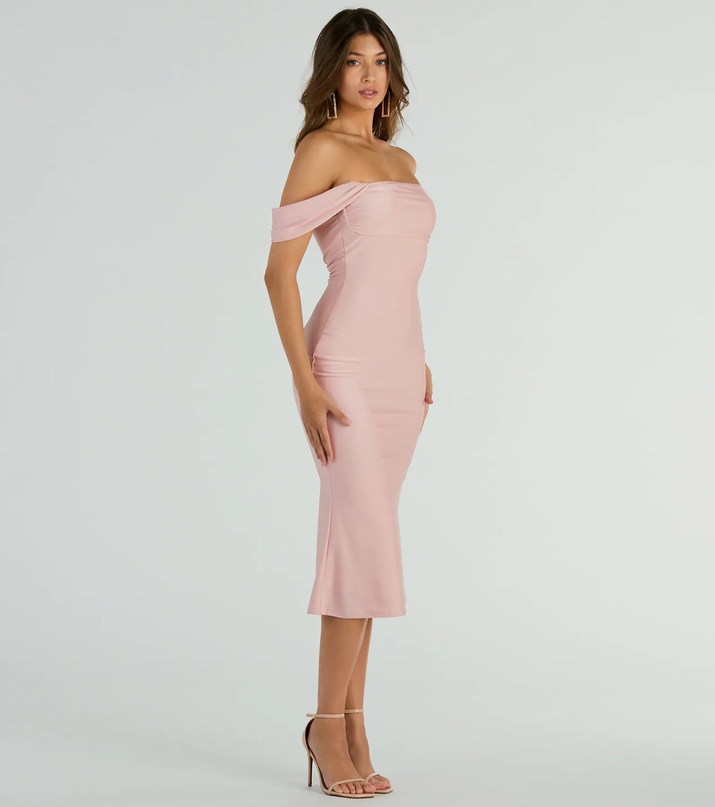 Exceptional Off-The-Shoulder Flared Midi Dress