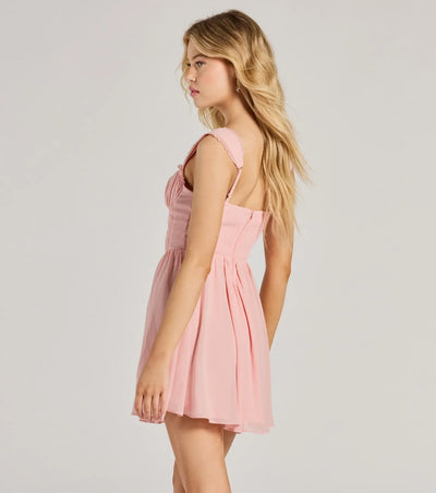 Such A Flirt Sweetheart Lace Trim Skater Dress