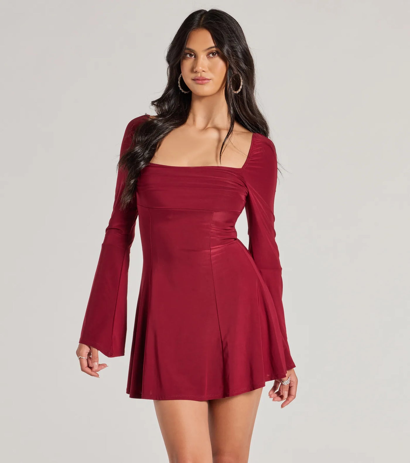 Pretty Style Bell Sleeve A-Line Mini Dress