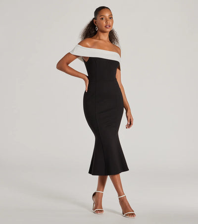 Enticing Sultry Off-The-Shoulder Mermaid Midi Dress