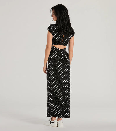 Whimsical Cutie Butterfly Polka Dot Satin Maxi Dress