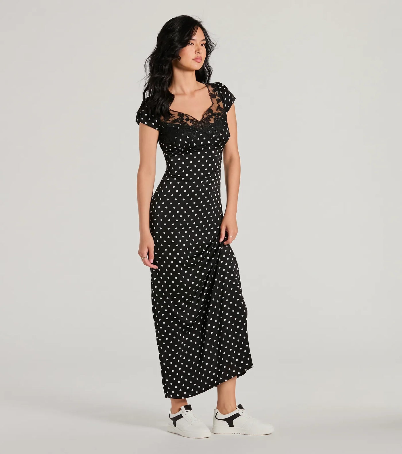 Whimsical Cutie Butterfly Polka Dot Satin Maxi Dress