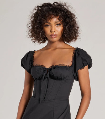 Flawless Puff Sleeve Corset Midi Dress