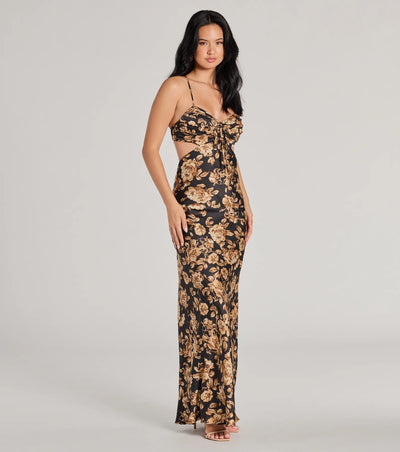 Gorgeous Bloom Floral Satin Maxi Dress