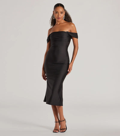 Exceptional Off-The-Shoulder Flared Midi Dress