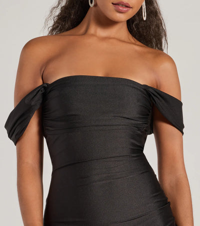 Exceptional Off-The-Shoulder Flared Midi Dress