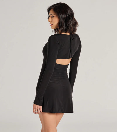 Serving Chic Long Bell Sleeve A-Line Mini Dress