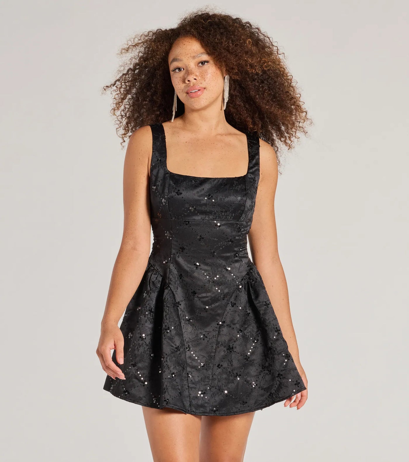 Glitzy Chic Sequin Woven Drop Waist Skater Dress