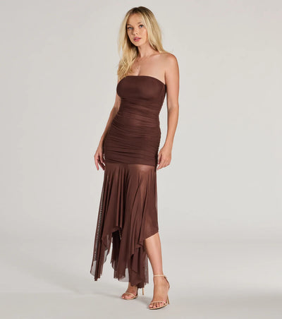 Sheer Perfection Ruched Maxi Mesh Tube Dress