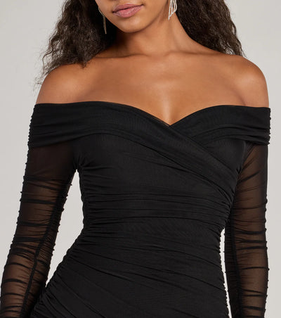 Sultry Looks Mesh Off-The-Shoulder Bodycon Mini Dress