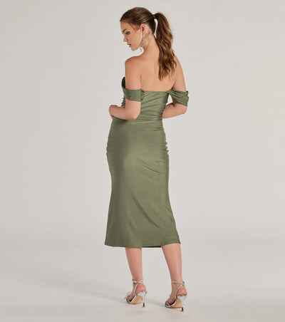 Exceptional Off-The-Shoulder Flared Midi Dress