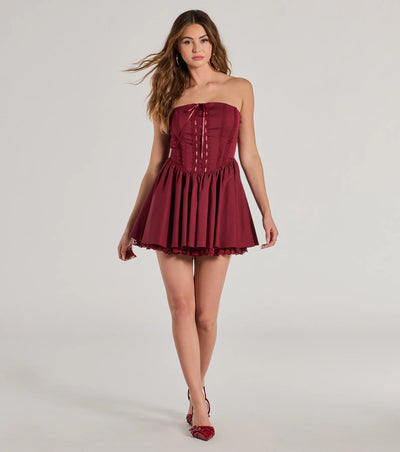 Adorably Flirty Lace Trim Drop Waist Skater Dress