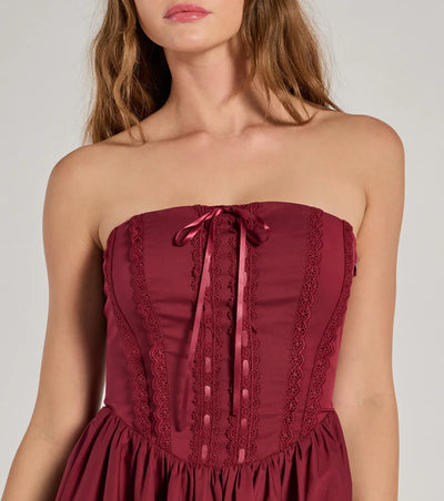 Adorably Flirty Lace Trim Drop Waist Skater Dress