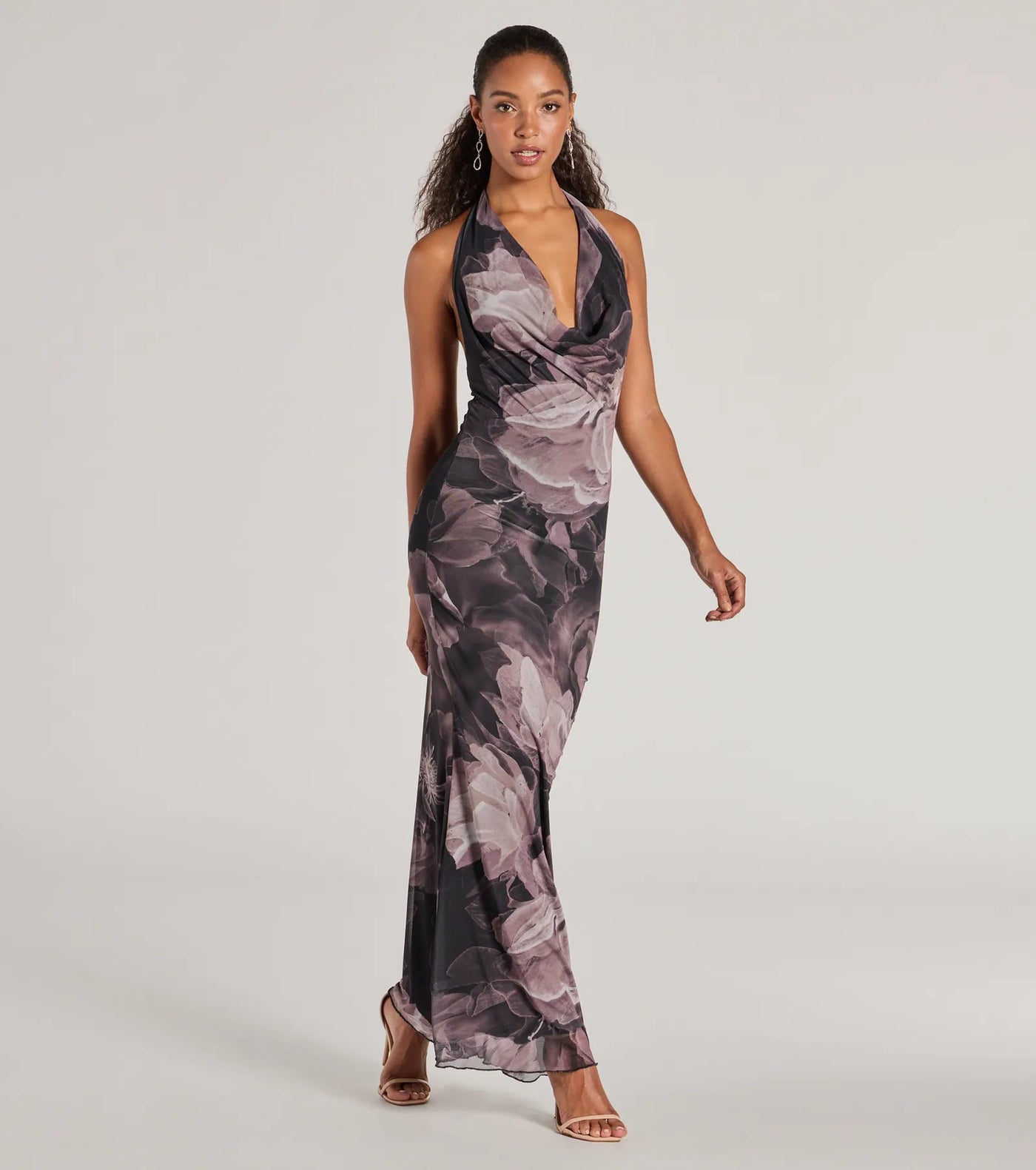 Drama-Worthy Abstract Floral Mesh Maxi Dress