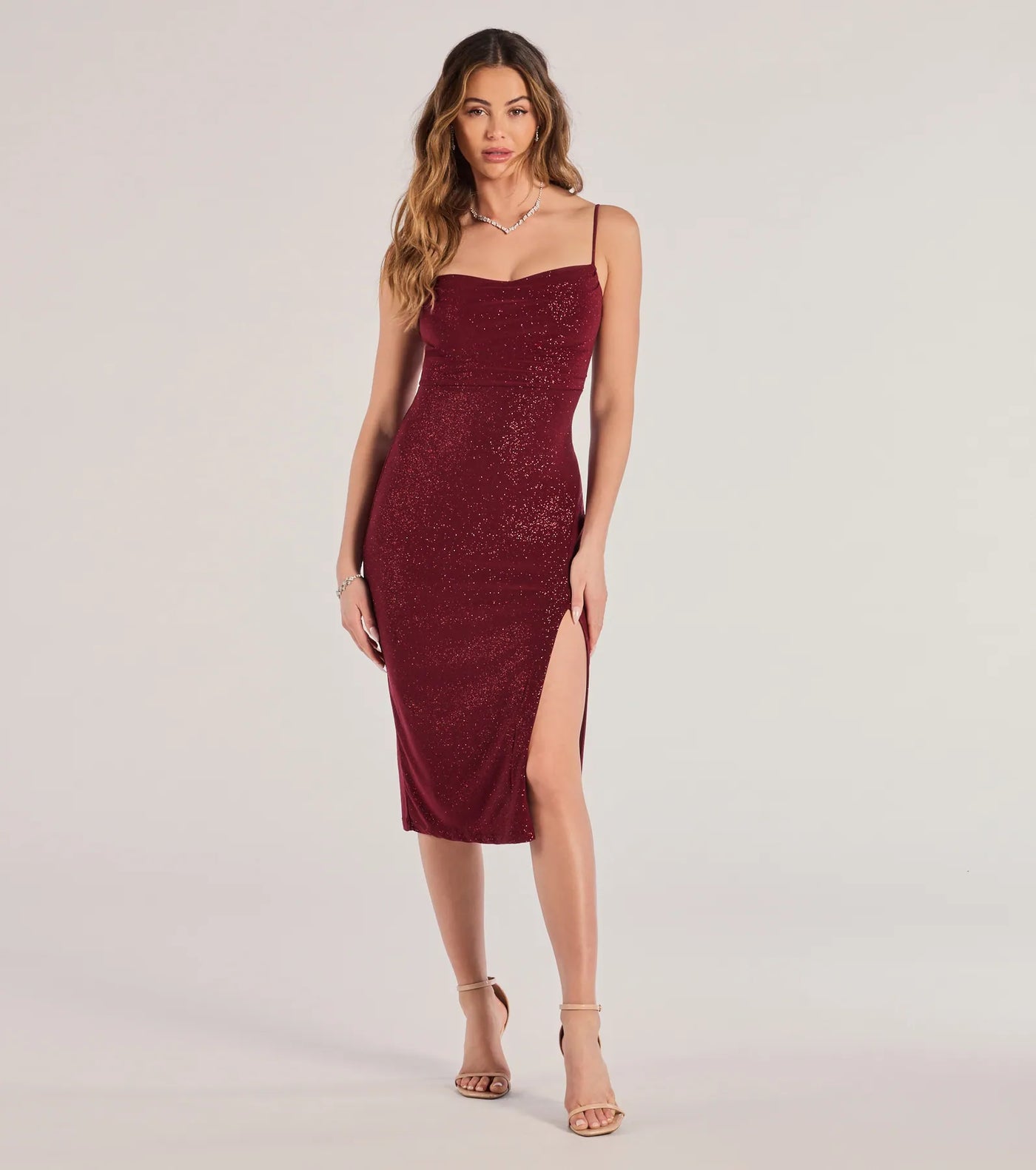 Glam Radiance High-Slit Glitter Midi Dress