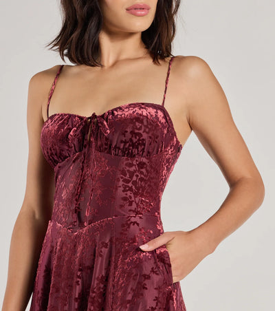 Floral Beauty Velvet Flocked Mesh Midi Dress