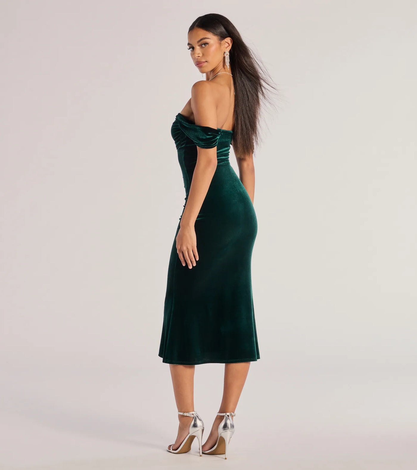 Regal Moment Off-The-Shoulder Velvet Midi Dress