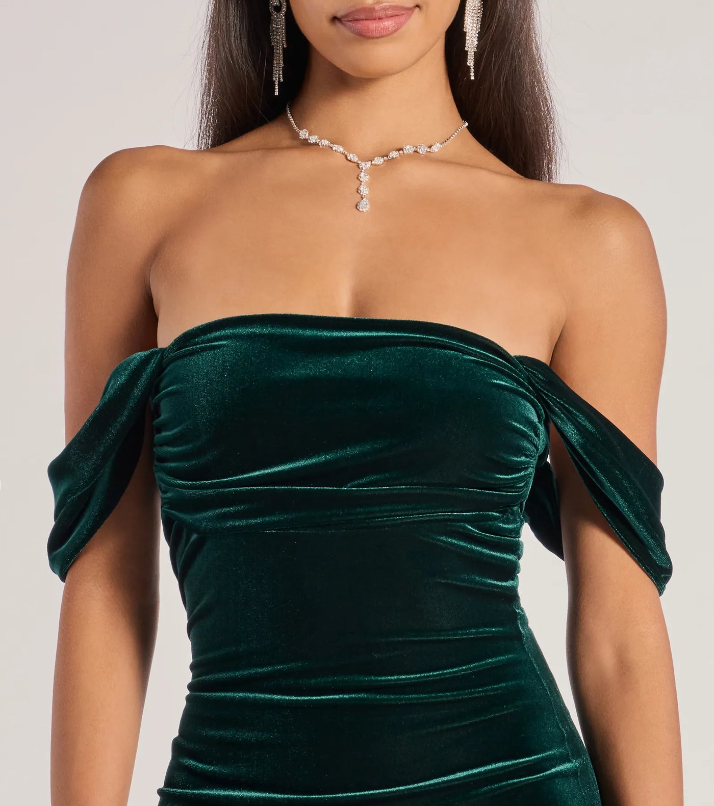 Regal Moment Off-The-Shoulder Velvet Midi Dress