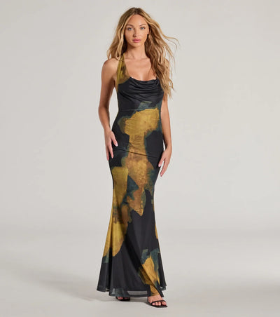 Work Of Art Abstract Marble Print Maxi Dress