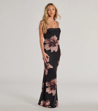 Romance Era Floral Lace-Up Back Long Mermaid Dress