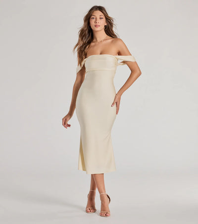 Exceptional Off-The-Shoulder Flared Midi Dress