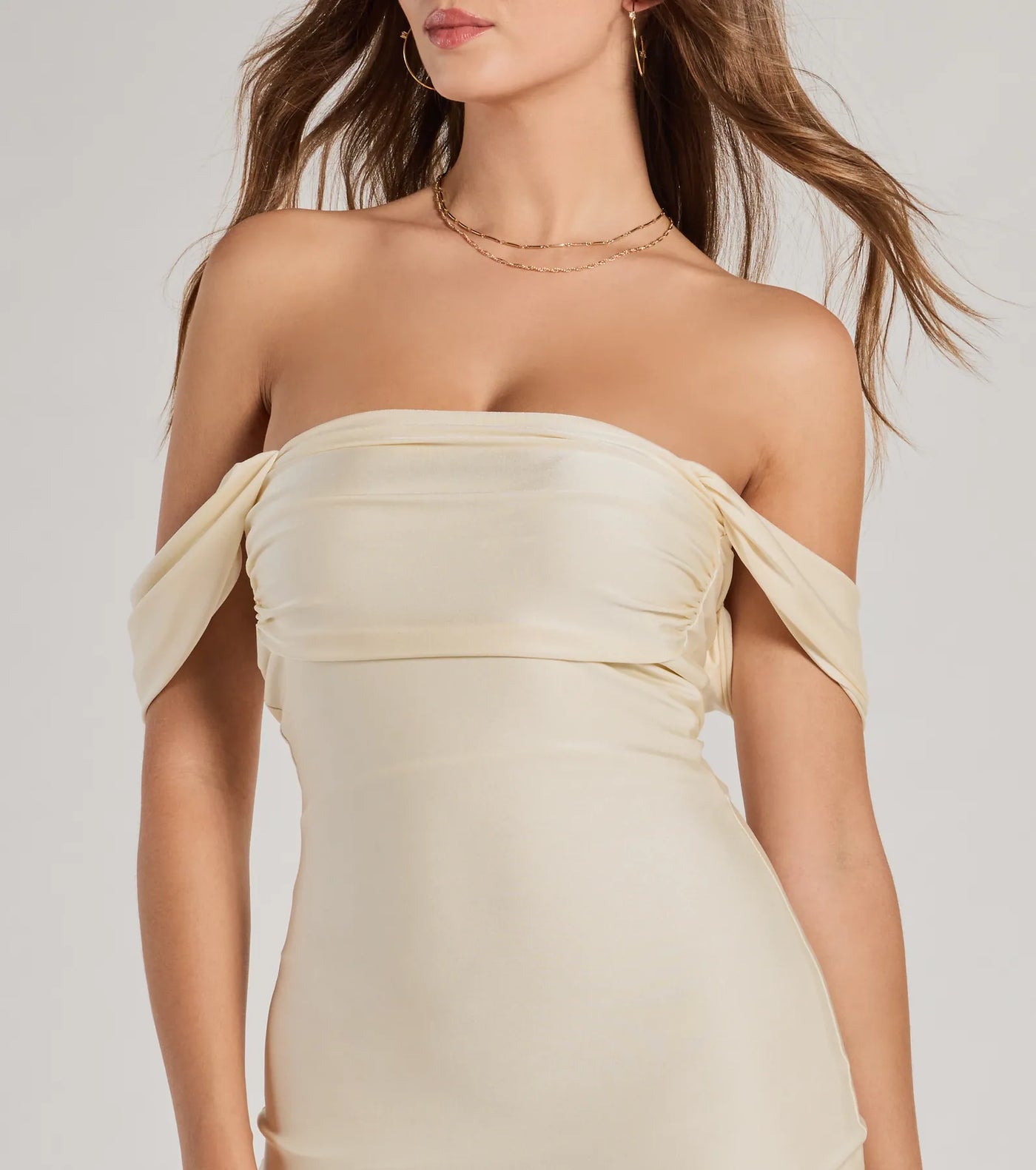 Exceptional Off-The-Shoulder Flared Midi Dress