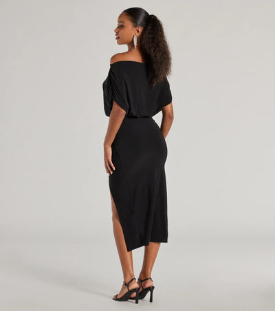 Stop And Stun Off-The-Shoulder Midi Dress