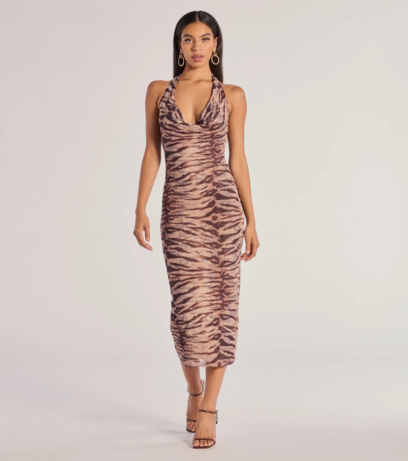 Sultry And Sassy Zebra Print Halter Midi Dress