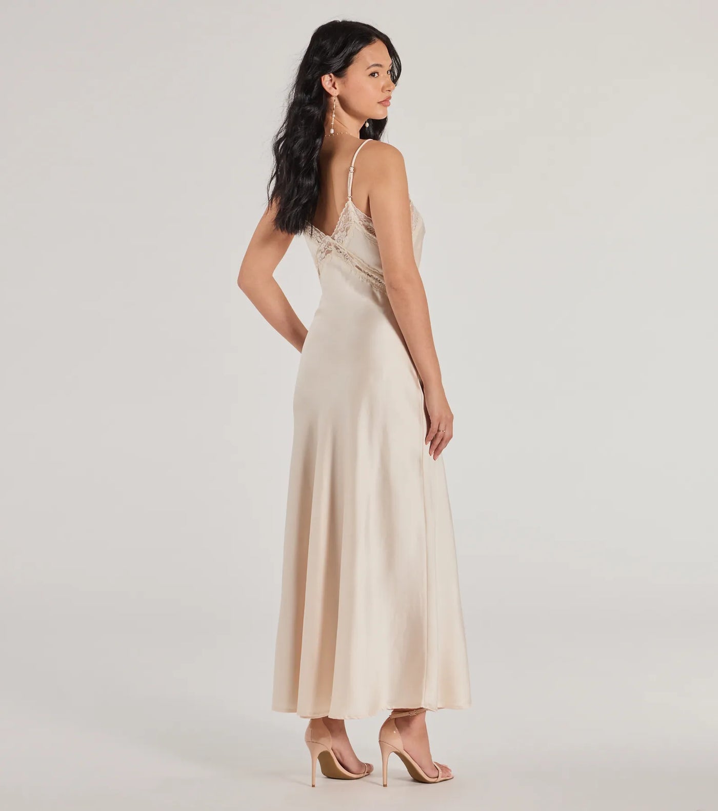 Ethereal Beauty Satin and Lace Long Slip Dress