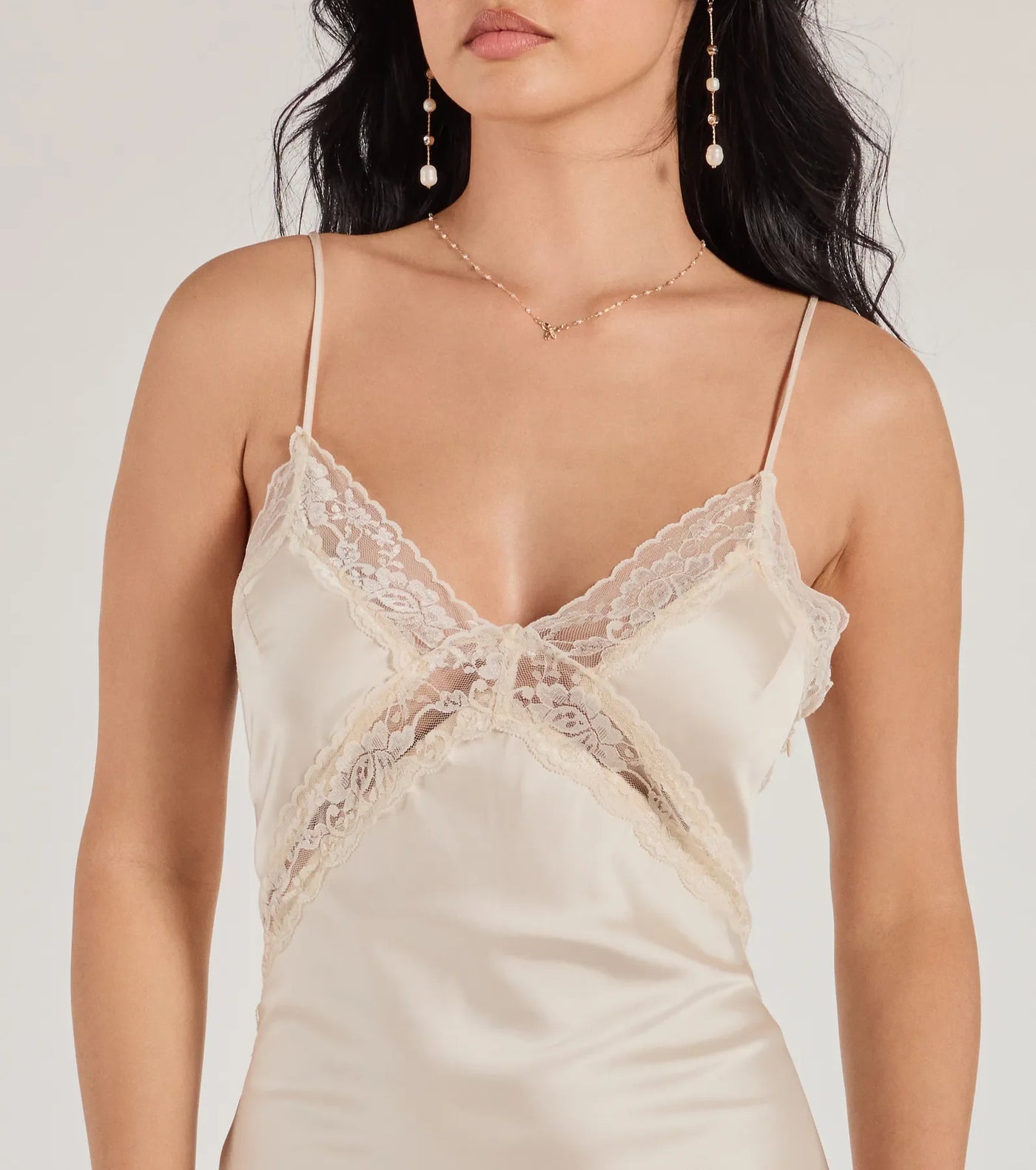 Ethereal Beauty Satin and Lace Long Slip Dress