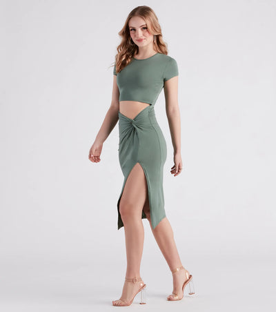 Casual Scene Crew Neck Midi Dress