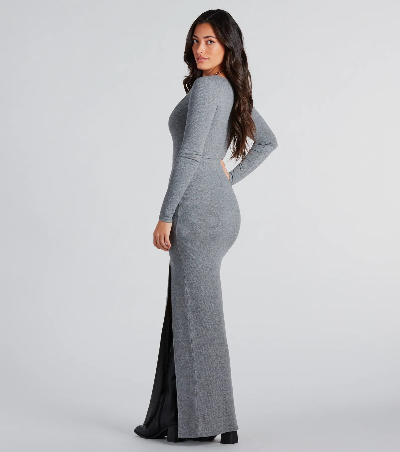 Elevated Vibes Ribbed Knit High Slit Maxi Dress