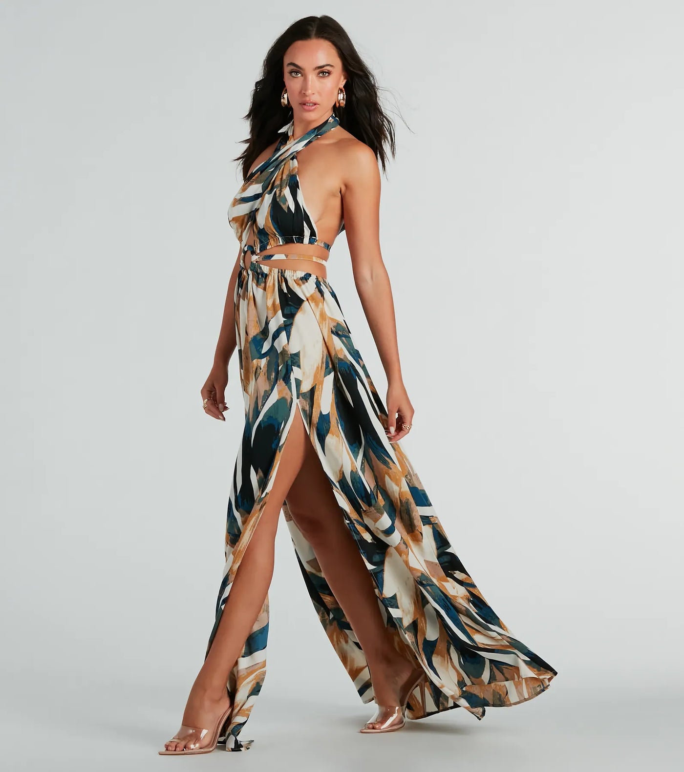 Dreamy Destination Cutout Tropical Print Maxi Dress