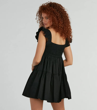 City Of Love V-Neck Ruffle Babydoll Dress