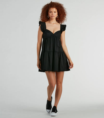 City Of Love V-Neck Ruffle Babydoll Dress