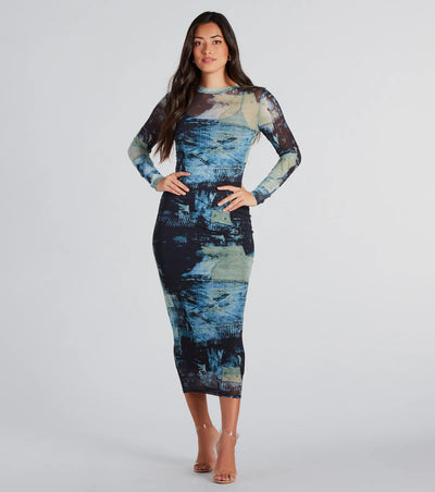 Downtown Chic Abstract Print Midi Dress