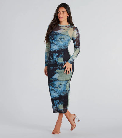 Downtown Chic Abstract Print Midi Dress