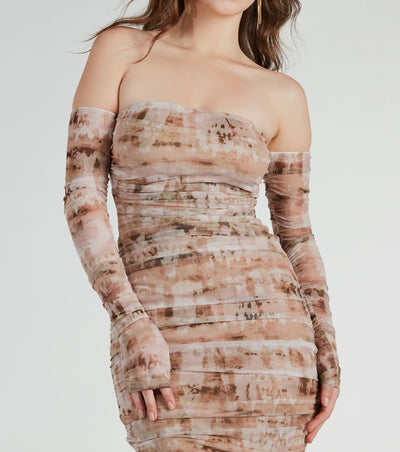 Living A Dream Marble Off-The-Shoulder Midi Dress