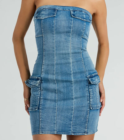 Trendy Girl Next Door Strapless Denim Mini Dress