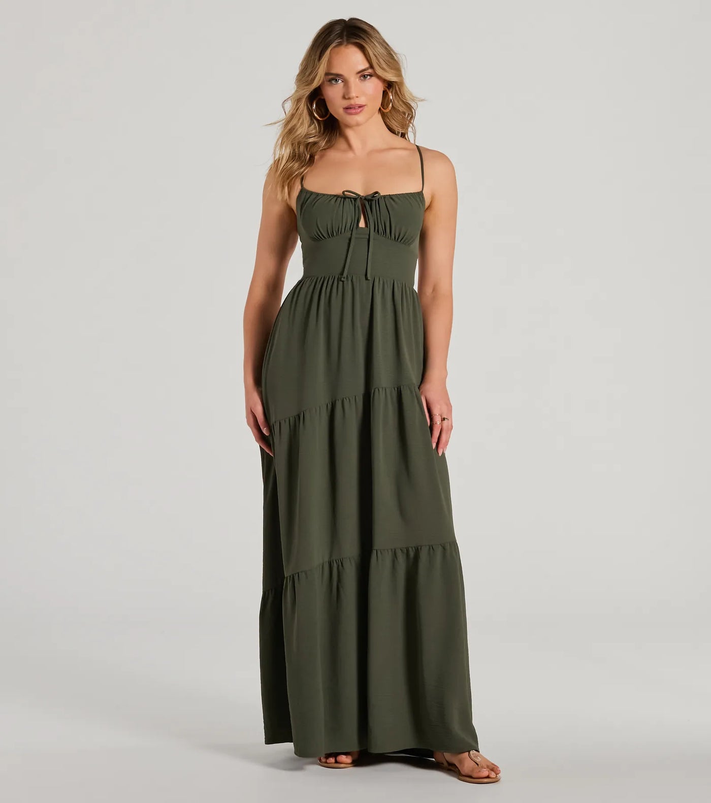 Coastal Dream Lace-Up Ruffled Maxi Dress