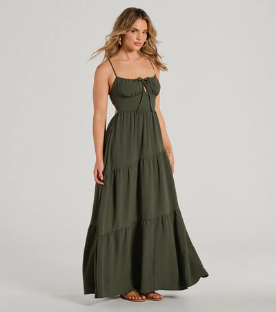 Coastal Dream Lace-Up Ruffled Maxi Dress