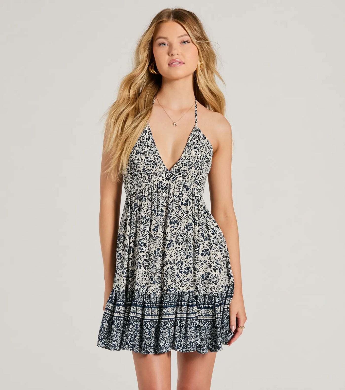 Sway With Me Halter V-Neck Paisley Skater Dress