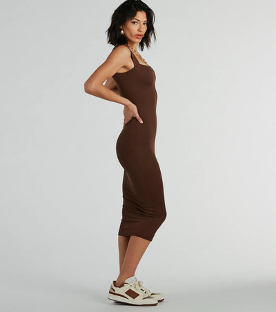 Smooth Silhouette Square Neck Tank Midi Dress