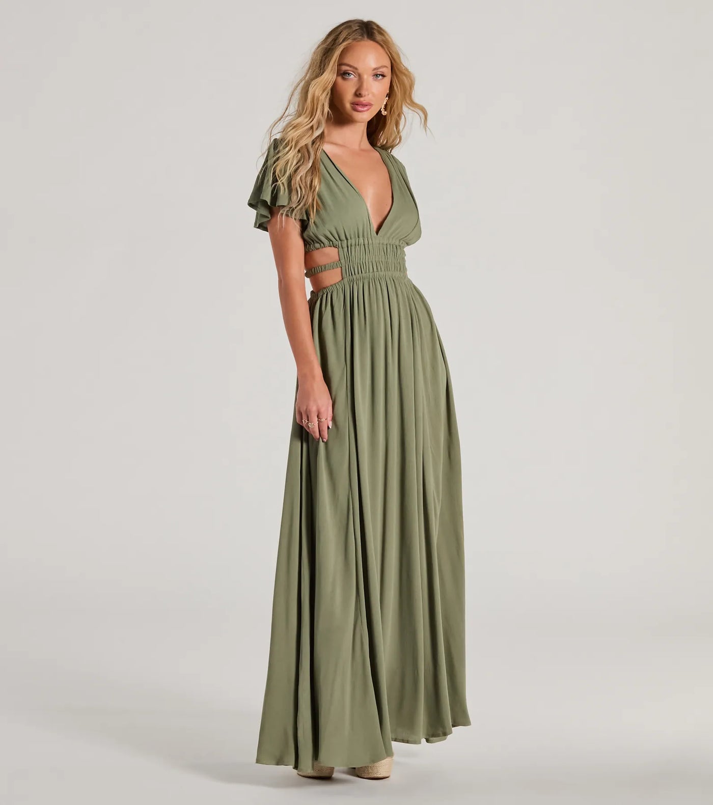 Make Hearts Flutter Short Sleeve Cutout Maxi Dress