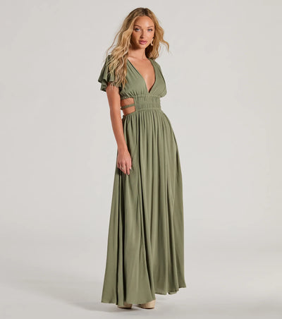 Make Hearts Flutter Short Sleeve Cutout Maxi Dress