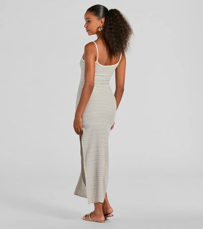 Weekend Vibes High Slit Striped Knit Maxi Dress