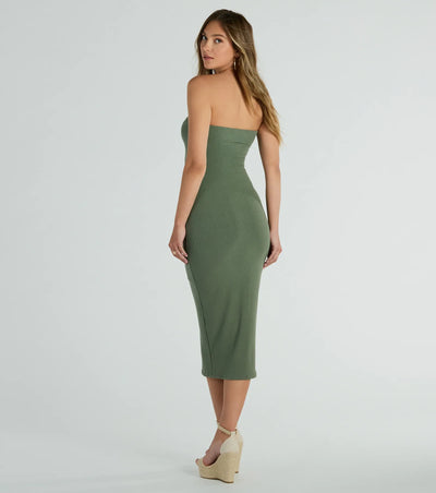 She's The Main Rib Knit Strapless Midi Dress