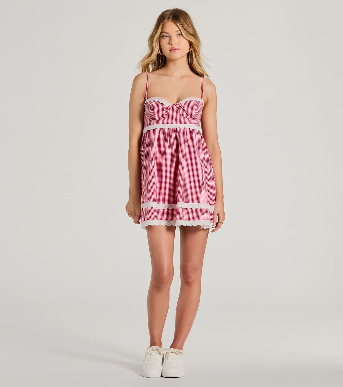 Life's A Picnic Sweetheart Lace Gingham Mini Dress